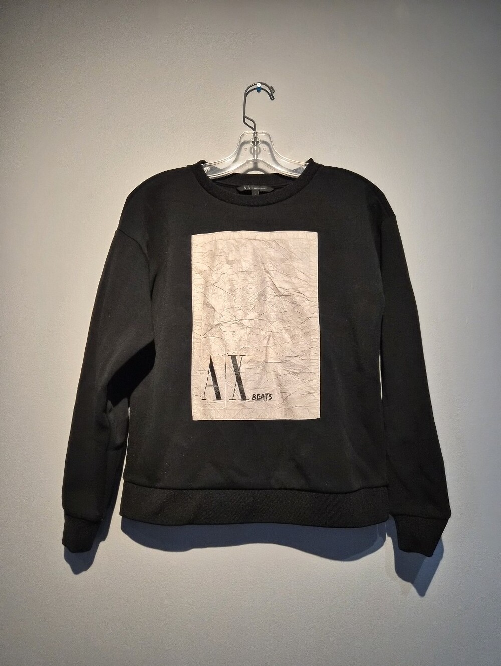 Armani Exchange Black & White Textured Graphic Crewneck Sweater | Size Small